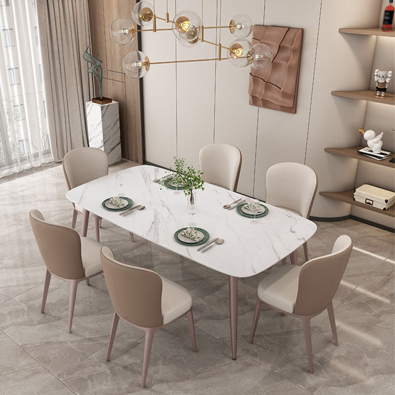 Nordic Glam Sintered Stone Dining Table Set 1/2/5/7 Pieces Dining Set for Kitchen 7 Pieces: Table, 6 Chairs Clearhalo 'Dining Room Sets' 'Dining Tables & Seating' 'dining_room_set' 'furn' 'furn_dining_room_set' 'Furniture' 'furniture_dining_room_set' 'Kitchen & Dining Furniture' 4830752