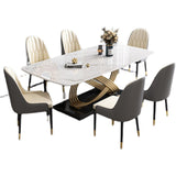 Nordic Glam Sintered Stone Dining Table Set 1/2/5/7 Pieces Dining Set for Home Clearhalo 'Dining Room Sets' 'Dining Tables & Seating' 'dining_room_set' 'furn' 'furn_dining_room_set' 'Furniture' 'furniture_dining_room_set' 'Kitchen & Dining Furniture' 4830774
