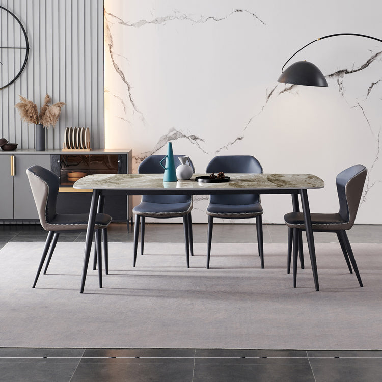 Modern Sintered Stone Dining Table Set 1/4/5/7 Pieces Dining Set for Home 5 Pieces: Table, 4 Blue Chairs Clearhalo 'Dining Room Sets' 'Dining Tables & Seating' 'dining_room_set' 'furn' 'furn_dining_room_set' 'Furniture' 'furniture_dining_room_set' 'Kitchen & Dining Furniture' 4830818