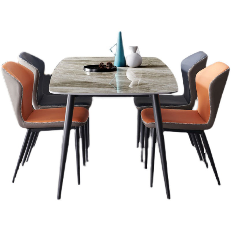 Modern Sintered Stone Dining Table Set 1/4/5/7 Pieces Dining Set for Home 5 Pieces: Table, 2 Blue+2 Orange Chairs Clearhalo 'Dining Room Sets' 'Dining Tables & Seating' 'dining_room_set' 'furn' 'furn_dining_room_set' 'Furniture' 'furniture_dining_room_set' 'Kitchen & Dining Furniture' 4830820