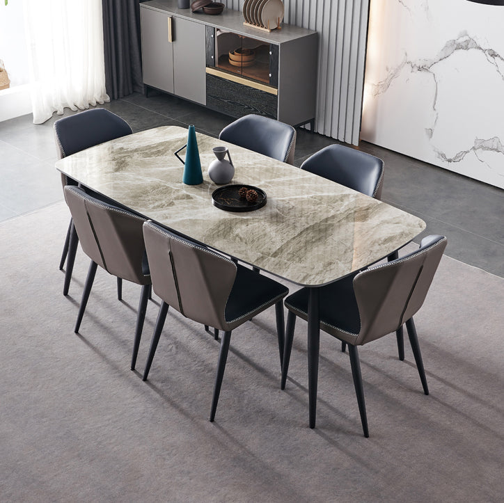 Modern Sintered Stone Dining Table Set 1/4/5/7 Pieces Dining Set for Home 7 Pieces: Table, 6 Blue Chairs Clearhalo 'Dining Room Sets' 'Dining Tables & Seating' 'dining_room_set' 'furn' 'furn_dining_room_set' 'Furniture' 'furniture_dining_room_set' 'Kitchen & Dining Furniture' 4830823
