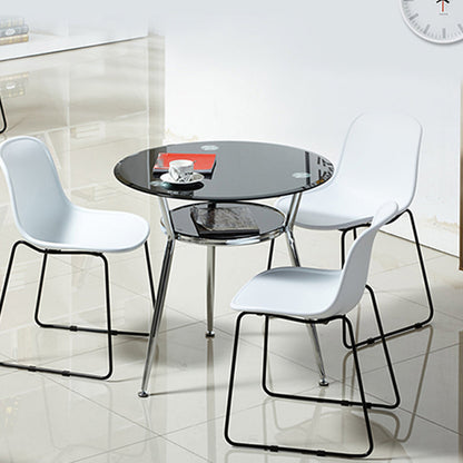 Metal Contemporary Round Dining Table Glass Top Table for Dining Room Black 27.6"L x 27.6"W x 29.5"H Without Chairs Clearhalo 'Dining Tables & Seating' 'Dining Tables' 'dining_table' 'furn' 'furn_dining_table' 'Furniture' 'furniture_dining_table' 'Kitchen & Dining Furniture' 'kitchen' 'kitchen_dining_table' 4830915