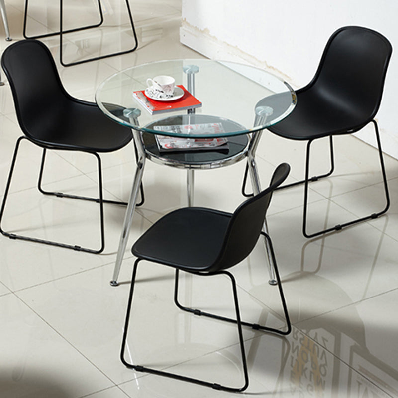 Metal Contemporary Round Dining Table Glass Top Table for Dining Room Clear 27.6"L x 27.6"W x 29.5"H Without Chairs Clearhalo 'Dining Tables & Seating' 'Dining Tables' 'dining_table' 'furn' 'furn_dining_table' 'Furniture' 'furniture_dining_table' 'Kitchen & Dining Furniture' 'kitchen' 'kitchen_dining_table' 4830916