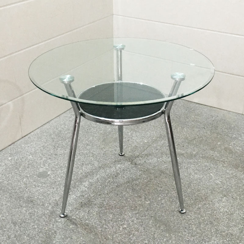 Metal Contemporary Round Dining Table Glass Top Table for Dining Room Clear 35.4"L x 35.4"W x 29.5"H Without Chairs Clearhalo 'Dining Tables & Seating' 'Dining Tables' 'dining_table' 'furn' 'furn_dining_table' 'Furniture' 'furniture_dining_table' 'Kitchen & Dining Furniture' 'kitchen' 'kitchen_dining_table' 4830918