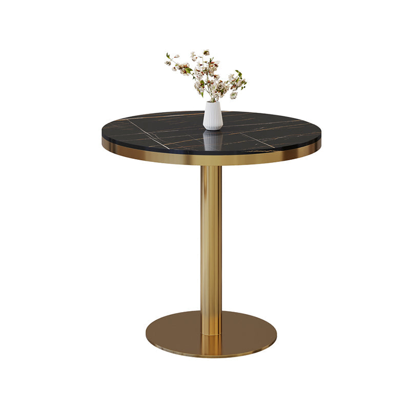 Sintered Stone Dining Table Traditional Luxury Dining Table with Gold Base Black-Gold 23.6"L x 23.6"W x 29.5"H Without Chairs Clearhalo 'Dining Tables & Seating' 'Dining Tables' 'dining_table' 'furn' 'furn_dining_table' 'Furniture' 'furniture_dining_table' 'Kitchen & Dining Furniture' 'kitchen' 'kitchen_dining_table' 4830942