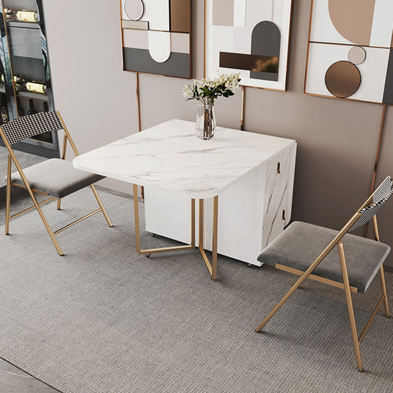 Foldable Sintered Stone Dining Table Modern Rectangle Table with Trestle Base White 55.1"L x 31.5"W x 29.5"H Without Chairs Clearhalo 'Dining Tables & Seating' 'Dining Tables' 'dining_table' 'furn' 'furn_dining_table' 'Furniture' 'furniture_dining_table' 'Kitchen & Dining Furniture' 'kitchen' 'kitchen_dining_table' 4830973