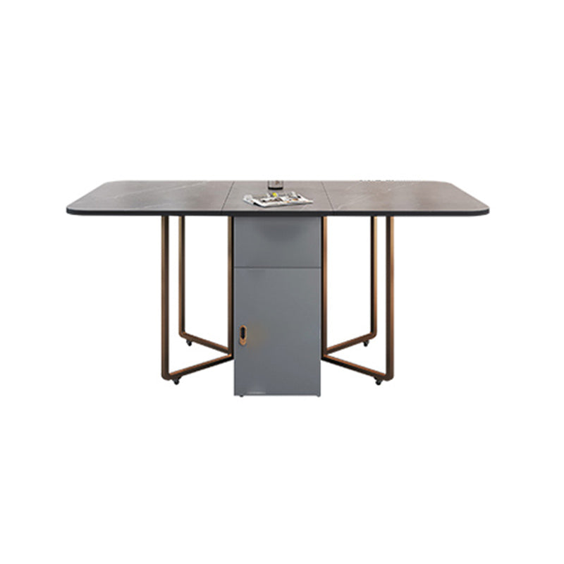 Foldable Sintered Stone Dining Table Modern Rectangle Table with Trestle Base Grey Without Chairs Clearhalo 'Dining Tables & Seating' 'Dining Tables' 'dining_table' 'furn' 'furn_dining_table' 'Furniture' 'furniture_dining_table' 'Kitchen & Dining Furniture' 'kitchen' 'kitchen_dining_table' 4830974