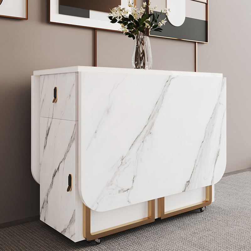 Foldable Sintered Stone Dining Table Modern Rectangle Table with Trestle Base White 63"L x 31.5"W x 29.5"H Without Chairs Clearhalo 'Dining Tables & Seating' 'Dining Tables' 'dining_table' 'furn' 'furn_dining_table' 'Furniture' 'furniture_dining_table' 'Kitchen & Dining Furniture' 'kitchen' 'kitchen_dining_table' 4830975