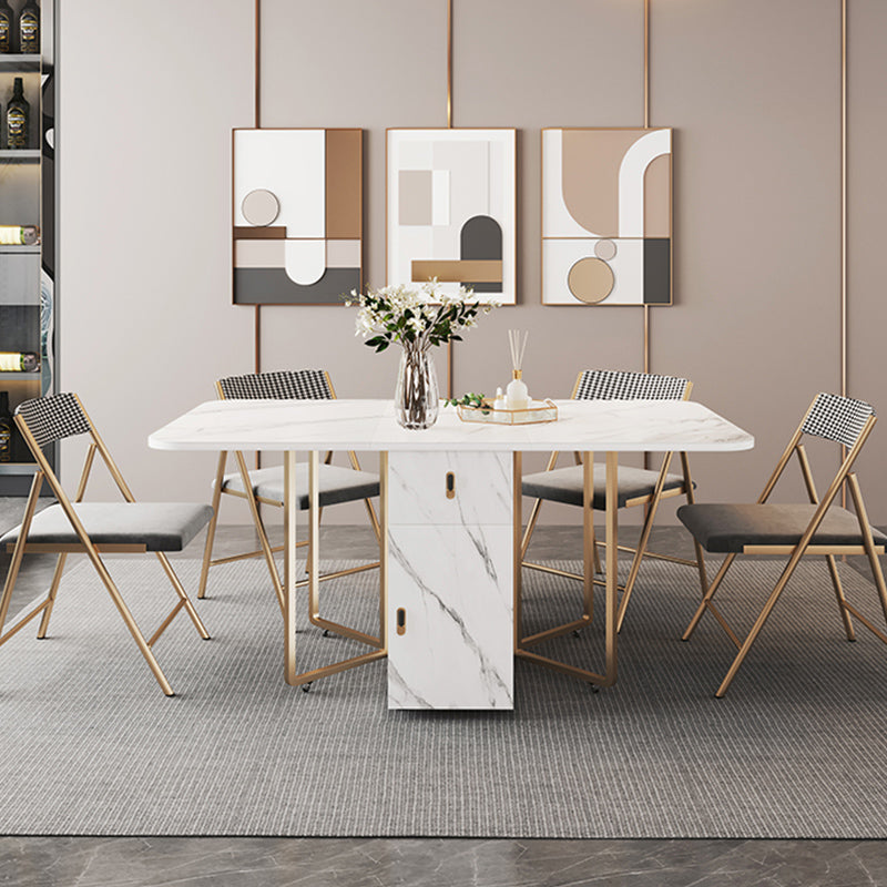 Foldable Sintered Stone Dining Table Modern Rectangle Table with Trestle Base Clearhalo 'Dining Tables & Seating' 'Dining Tables' 'dining_table' 'furn' 'furn_dining_table' 'Furniture' 'furniture_dining_table' 'Kitchen & Dining Furniture' 'kitchen' 'kitchen_dining_table' 4830977