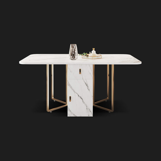 Foldable Sintered Stone Dining Table Modern Rectangle Table with Trestle Base Clearhalo 'Dining Tables & Seating' 'Dining Tables' 'dining_table' 'furn' 'furn_dining_table' 'Furniture' 'furniture_dining_table' 'Kitchen & Dining Furniture' 'kitchen' 'kitchen_dining_table' 4830984