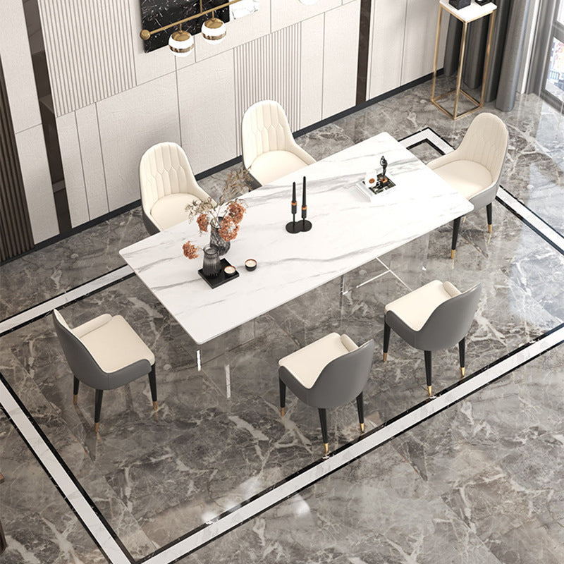 Stone Top Dining Table Traditional Luxury Table with Double Pedestal Base White 63"L x 35.4"W x 29.5"H Without Chairs Clearhalo 'Dining Tables & Seating' 'Dining Tables' 'dining_table' 'furn' 'furn_dining_table' 'Furniture' 'furniture_dining_table' 'Kitchen & Dining Furniture' 'kitchen' 'kitchen_dining_table' 4831005