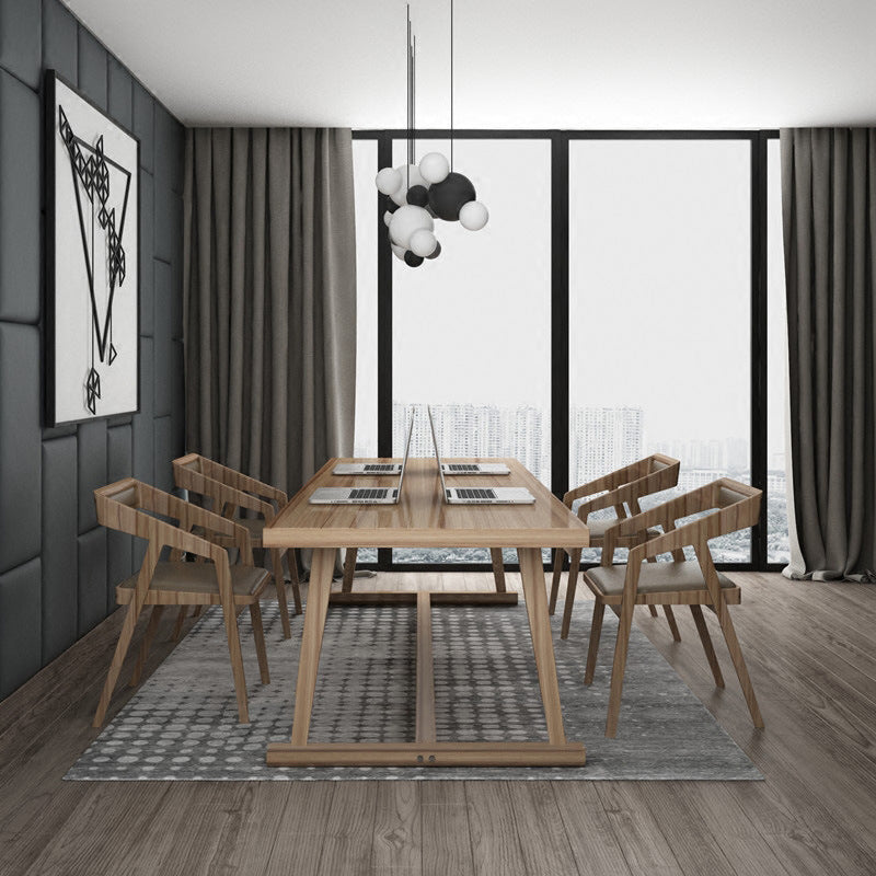 Pine Wood Top Dining Table Traditional Luxury Table with Trestle Base Brown 78.7"L x 31.5"W x 29.5"H Without Chairs Clearhalo 'Dining Tables & Seating' 'Dining Tables' 'dining_table' 'furn' 'furn_dining_table' 'Furniture' 'furniture_dining_table' 'Kitchen & Dining Furniture' 'kitchen' 'kitchen_dining_table' 4831017