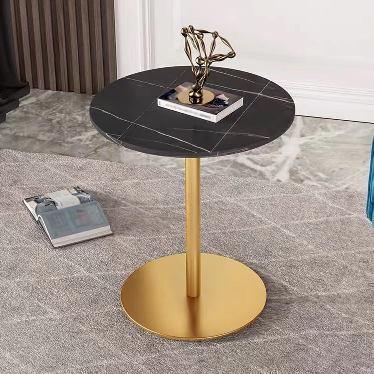 Stone Top Dining Table Round Dining Table with Pedestal Base in Gold Black 23.6"L x 23.6"W x 29.5"H Without Chairs Clearhalo 'Dining Tables & Seating' 'Dining Tables' 'dining_table' 'furn' 'furn_dining_table' 'Furniture' 'furniture_dining_table' 'Kitchen & Dining Furniture' 'kitchen' 'kitchen_dining_table' 4831035