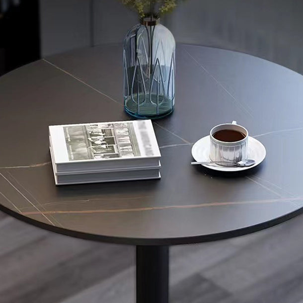 Stone Top Dining Table Round Dining Table with Pedestal Base in Gold Clearhalo 'Dining Tables & Seating' 'Dining Tables' 'dining_table' 'furn' 'furn_dining_table' 'Furniture' 'furniture_dining_table' 'Kitchen & Dining Furniture' 'kitchen' 'kitchen_dining_table' 4831039