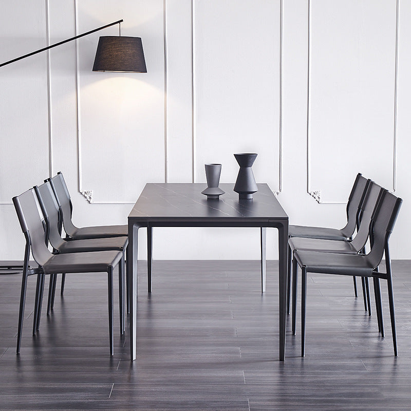 Stone Top Dining Table Rectangle Contemporary Table with 4 Legs in Black Black 55.1"L x 31.5"W x 29.5"H Without Chairs Clearhalo 'Dining Tables & Seating' 'Dining Tables' 'dining_table' 'furn' 'furn_dining_table' 'Furniture' 'furniture_dining_table' 'Kitchen & Dining Furniture' 'kitchen' 'kitchen_dining_table' 4831049