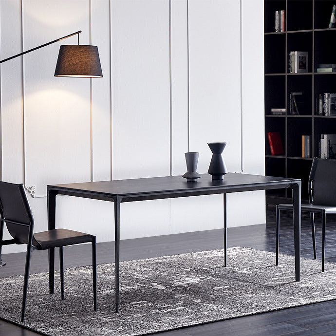 Stone Top Dining Table Rectangle Contemporary Table with 4 Legs in Black Black 63"L x 31.5"W x 29.5"H Without Chairs Clearhalo 'Dining Tables & Seating' 'Dining Tables' 'dining_table' 'furn' 'furn_dining_table' 'Furniture' 'furniture_dining_table' 'Kitchen & Dining Furniture' 'kitchen' 'kitchen_dining_table' 4831052