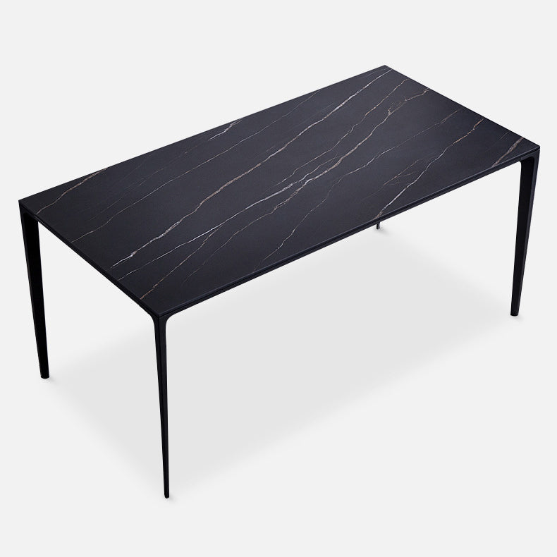 Stone Top Dining Table Rectangle Contemporary Table with 4 Legs in Black Black Without Chairs Clearhalo 'Dining Tables & Seating' 'Dining Tables' 'dining_table' 'furn' 'furn_dining_table' 'Furniture' 'furniture_dining_table' 'Kitchen & Dining Furniture' 'kitchen' 'kitchen_dining_table' 4831053