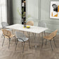 Stone Top Table Traditional Luxury Dining Table with Double Pedestal Base Gold 70.9"L x 31.5"W x 29.5"H Without Chairs Clearhalo 'Dining Tables & Seating' 'Dining Tables' 'dining_table' 'furn' 'furn_dining_table' 'Furniture' 'furniture_dining_table' 'Kitchen & Dining Furniture' 'kitchen' 'kitchen_dining_table' 4831072