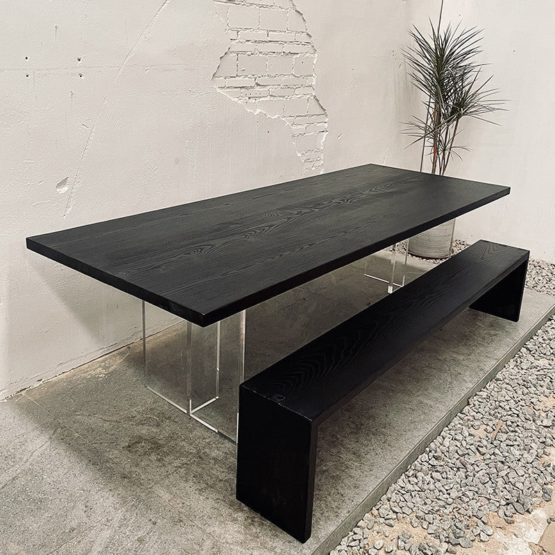 Wood Top Dining Table Modern Table with Double Acrylic Legs for Living Room Black 78.7"L x 31.5"W x 29.5"H Without Chairs Clearhalo 'Dining Tables & Seating' 'Dining Tables' 'dining_table' 'furn' 'furn_dining_table' 'Furniture' 'furniture_dining_table' 'Kitchen & Dining Furniture' 'kitchen' 'kitchen_dining_table' 4831092