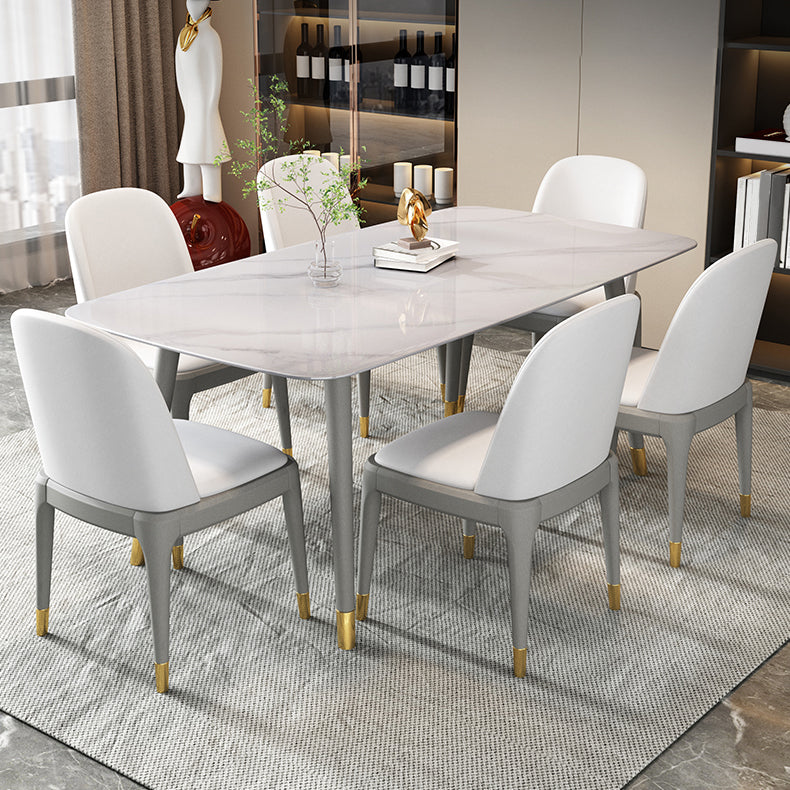 Rectangle Stone Dining Table Traditional Luxury Wood Tripod Base Dining Table Gray 55.1"L x 31.5"W x 29.5"H Without Chairs Clearhalo 'Dining Tables & Seating' 'Dining Tables' 'dining_table' 'furn' 'furn_dining_table' 'Furniture' 'furniture_dining_table' 'Kitchen & Dining Furniture' 'kitchen' 'kitchen_dining_table' 4831105