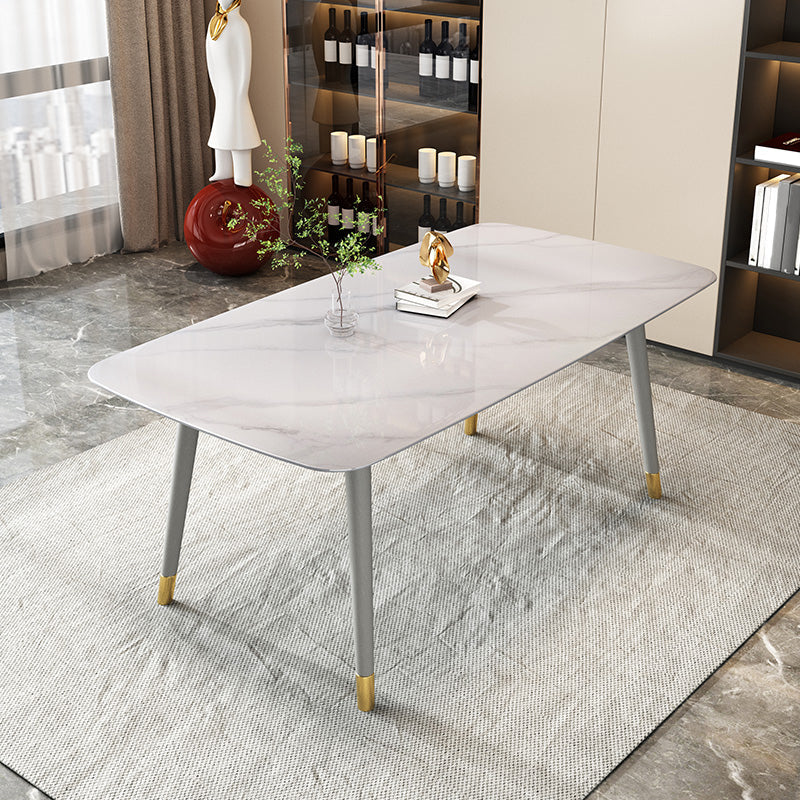Rectangle Stone Dining Table Traditional Luxury Wood Tripod Base Dining Table Gray Without Chairs Clearhalo 'Dining Tables & Seating' 'Dining Tables' 'dining_table' 'furn' 'furn_dining_table' 'Furniture' 'furniture_dining_table' 'Kitchen & Dining Furniture' 'kitchen' 'kitchen_dining_table' 4831115