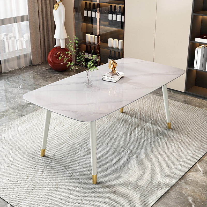 Rectangle Stone Dining Table Traditional Luxury Wood Tripod Base Dining Table White Without Chairs Clearhalo 'Dining Tables & Seating' 'Dining Tables' 'dining_table' 'furn' 'furn_dining_table' 'Furniture' 'furniture_dining_table' 'Kitchen & Dining Furniture' 'kitchen' 'kitchen_dining_table' 4831116