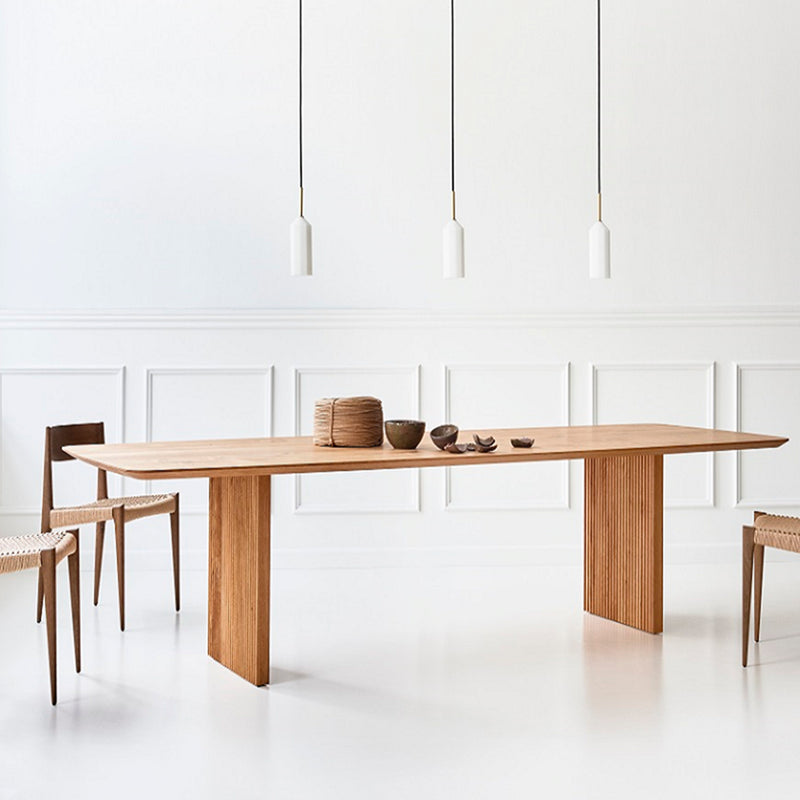 Pine Solid Wood Dining Site Table Modern Rectangle Double Pedestal Dining Table Natural 63"L x 27.6"W x 29.5"H Without Chairs Clearhalo 'Dining Tables & Seating' 'Dining Tables' 'dining_table' 'furn' 'furn_dining_table' 'Furniture' 'furniture_dining_table' 'Kitchen & Dining Furniture' 'kitchen' 'kitchen_dining_table' 4831123