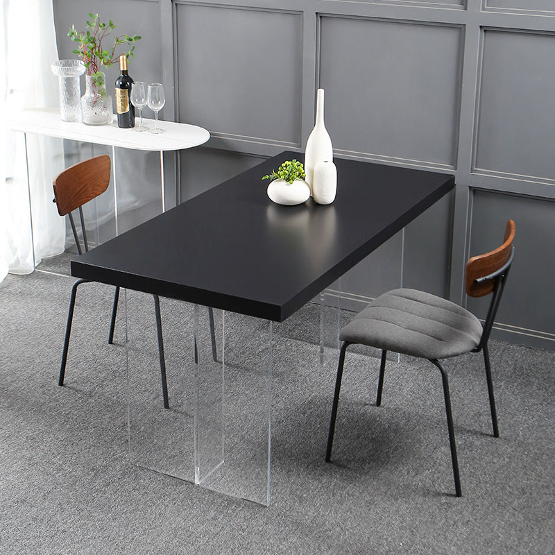 Transparent Base Double Pedestal Table Modern Stone Top Dinner Table Kitchen Home Black Without Chairs Clearhalo 'Dining Tables & Seating' 'Dining Tables' 'dining_table' 'furn' 'furn_dining_table' 'Furniture' 'furniture_dining_table' 'Kitchen & Dining Furniture' 'kitchen' 'kitchen_dining_table' 4831144