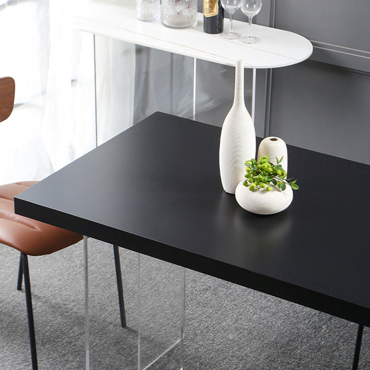 Transparent Base Double Pedestal Table Modern Stone Top Dinner Table Kitchen Home Clearhalo 'Dining Tables & Seating' 'Dining Tables' 'dining_table' 'furn' 'furn_dining_table' 'Furniture' 'furniture_dining_table' 'Kitchen & Dining Furniture' 'kitchen' 'kitchen_dining_table' 4831148