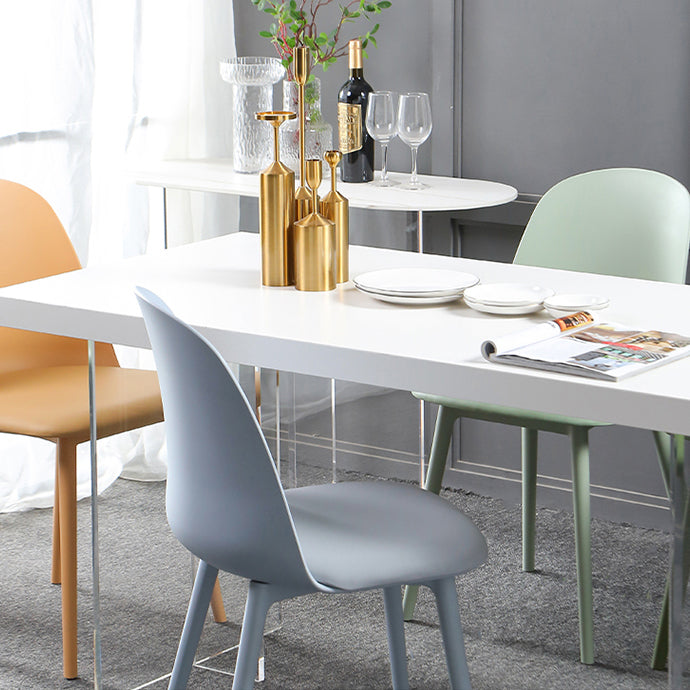 Transparent Base Double Pedestal Table Modern Stone Top Dinner Table Kitchen Home Clearhalo 'Dining Tables & Seating' 'Dining Tables' 'dining_table' 'furn' 'furn_dining_table' 'Furniture' 'furniture_dining_table' 'Kitchen & Dining Furniture' 'kitchen' 'kitchen_dining_table' 4831149