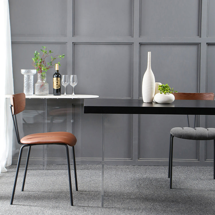 Transparent Base Double Pedestal Table Modern Stone Top Dinner Table Kitchen Home Clearhalo 'Dining Tables & Seating' 'Dining Tables' 'dining_table' 'furn' 'furn_dining_table' 'Furniture' 'furniture_dining_table' 'Kitchen & Dining Furniture' 'kitchen' 'kitchen_dining_table' 4831150