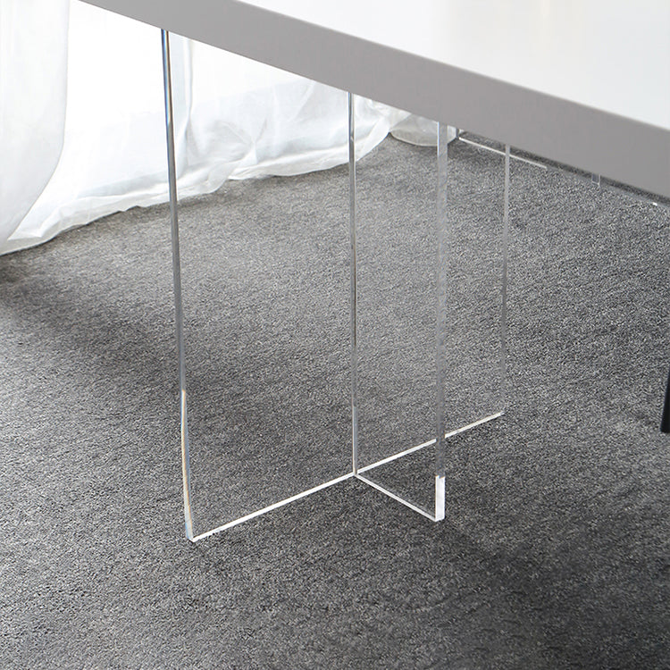 Transparent Base Double Pedestal Table Modern Stone Top Dinner Table Kitchen Home Clearhalo 'Dining Tables & Seating' 'Dining Tables' 'dining_table' 'furn' 'furn_dining_table' 'Furniture' 'furniture_dining_table' 'Kitchen & Dining Furniture' 'kitchen' 'kitchen_dining_table' 4831151