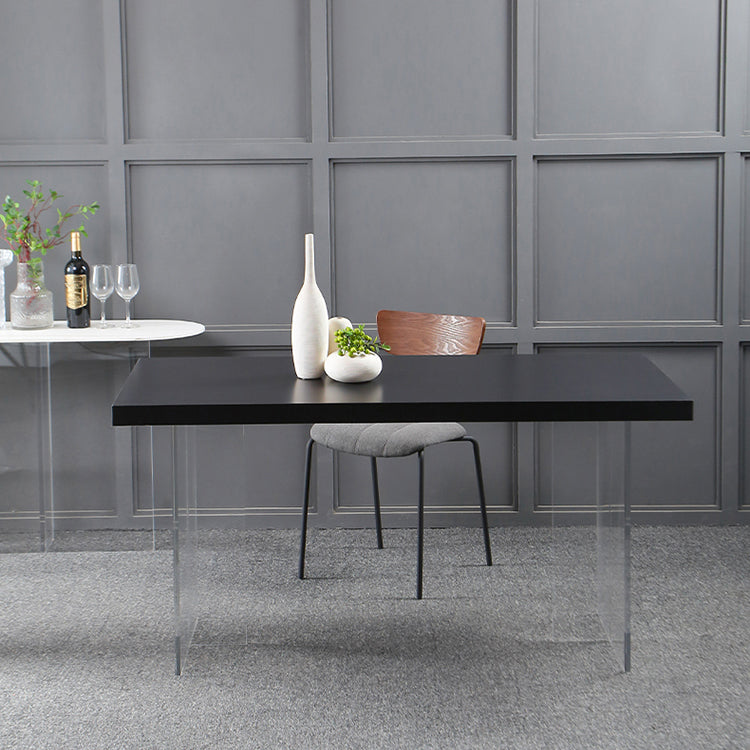 Transparent Base Double Pedestal Table Modern Stone Top Dinner Table Kitchen Home Clearhalo 'Dining Tables & Seating' 'Dining Tables' 'dining_table' 'furn' 'furn_dining_table' 'Furniture' 'furniture_dining_table' 'Kitchen & Dining Furniture' 'kitchen' 'kitchen_dining_table' 4831154