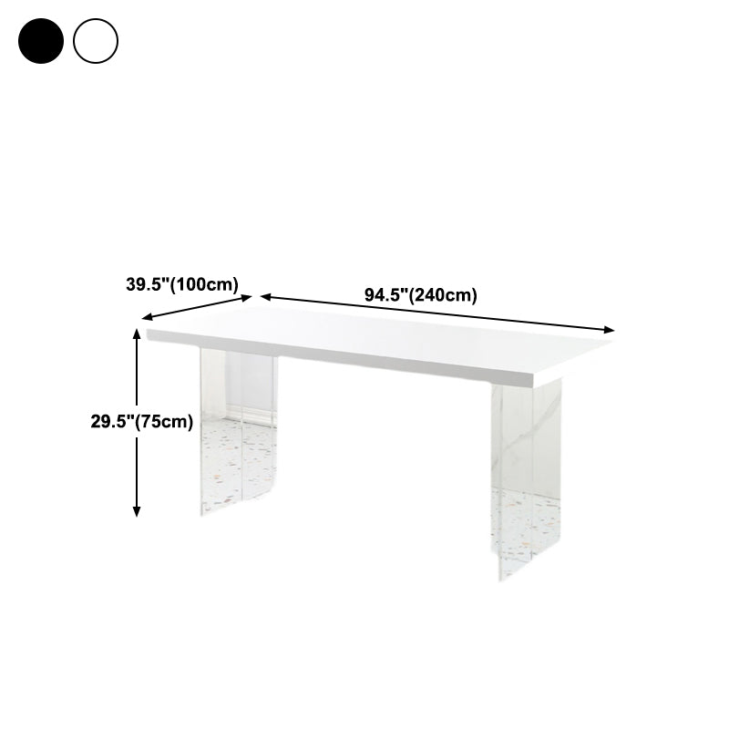Transparent Base Double Pedestal Table Modern Stone Top Dinner Table Kitchen Home Clearhalo 'Dining Tables & Seating' 'Dining Tables' 'dining_table' 'furn' 'furn_dining_table' 'Furniture' 'furniture_dining_table' 'Kitchen & Dining Furniture' 'kitchen' 'kitchen_dining_table' 4831157