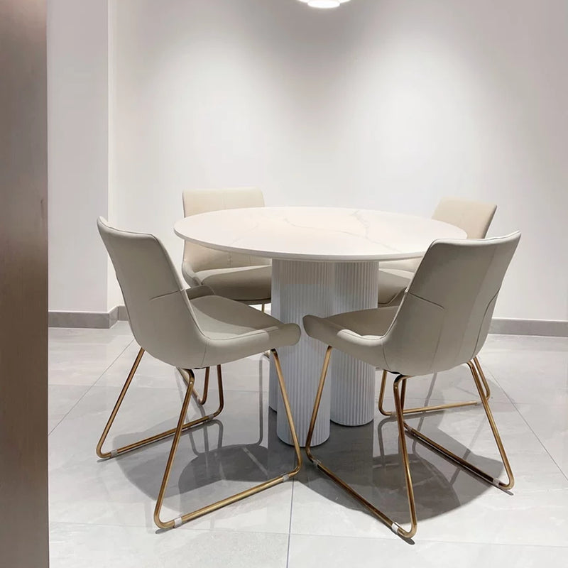 Modern Casual Dining Table Round Top Dinner Table Kitchen Home White 47.2"L x 47.2"W x 29.5"H Without Chairs Clearhalo 'Dining Tables & Seating' 'Dining Tables' 'dining_table' 'furn' 'furn_dining_table' 'Furniture' 'furniture_dining_table' 'Kitchen & Dining Furniture' 'kitchen' 'kitchen_dining_table' 4831201