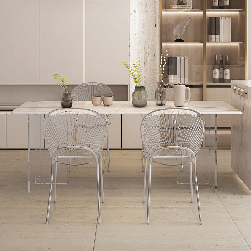 Modern Table in White for Restaurant Rectangle Table with Acrylic Base Slate 63"L x 31.5"W x 29.5"H Without Chairs Clearhalo 'Dining Tables & Seating' 'Dining Tables' 'dining_table' 'furn' 'furn_dining_table' 'Furniture' 'furniture_dining_table' 'Kitchen & Dining Furniture' 'kitchen' 'kitchen_dining_table' 4831211