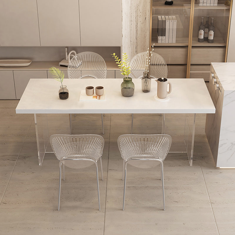 Modern Table in White for Restaurant Rectangle Table with Acrylic Base Wood 70.9"L x 31.5"W x 29.5"H Without Chairs Clearhalo 'Dining Tables & Seating' 'Dining Tables' 'dining_table' 'furn' 'furn_dining_table' 'Furniture' 'furniture_dining_table' 'Kitchen & Dining Furniture' 'kitchen' 'kitchen_dining_table' 4831212
