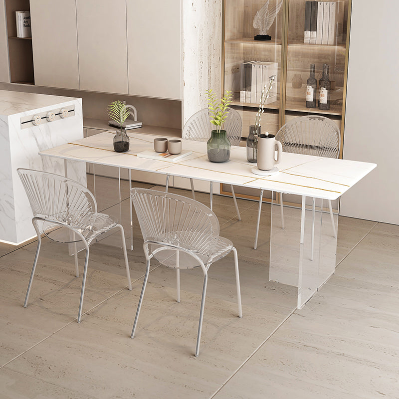 Modern Table in White for Restaurant Rectangle Table with Acrylic Base Slate 47.2"L x 23.6"W x 29.5"H Without Chairs Clearhalo 'Dining Tables & Seating' 'Dining Tables' 'dining_table' 'furn' 'furn_dining_table' 'Furniture' 'furniture_dining_table' 'Kitchen & Dining Furniture' 'kitchen' 'kitchen_dining_table' 4831213