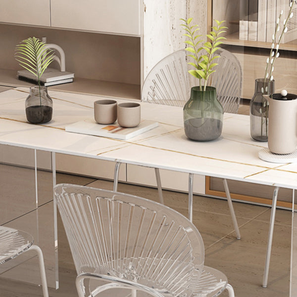 Modern Table in White for Restaurant Rectangle Table with Acrylic Base Clearhalo 'Dining Tables & Seating' 'Dining Tables' 'dining_table' 'furn' 'furn_dining_table' 'Furniture' 'furniture_dining_table' 'Kitchen & Dining Furniture' 'kitchen' 'kitchen_dining_table' 4831215