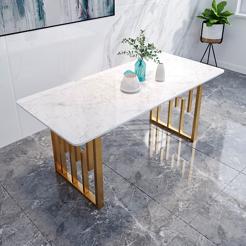 Traditional Luxury Dining Table Metal Double Pedestal Rectangle Counter Dining Table White Without Chairs Clearhalo 'Dining Tables & Seating' 'Dining Tables' 'dining_table' 'furn' 'furn_dining_table' 'Furniture' 'furniture_dining_table' 'Kitchen & Dining Furniture' 'kitchen' 'kitchen_dining_table' 4831226