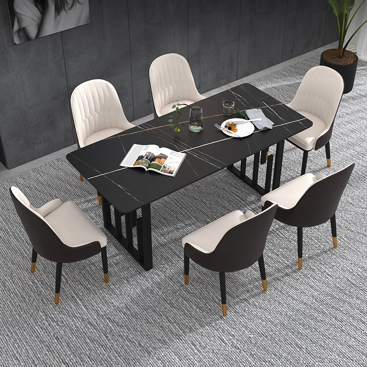 Traditional Luxury Dining Table Metal Double Pedestal Rectangle Counter Dining Table Black Gold 55.1"L x 27.6"W x 29.5"H Without Chairs Clearhalo 'Dining Tables & Seating' 'Dining Tables' 'dining_table' 'furn' 'furn_dining_table' 'Furniture' 'furniture_dining_table' 'Kitchen & Dining Furniture' 'kitchen' 'kitchen_dining_table' 4831227