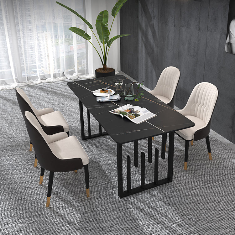 Traditional Luxury Dining Table Metal Double Pedestal Rectangle Counter Dining Table Black Gold 70.9"L x 35.4"W x 29.5"H Without Chairs Clearhalo 'Dining Tables & Seating' 'Dining Tables' 'dining_table' 'furn' 'furn_dining_table' 'Furniture' 'furniture_dining_table' 'Kitchen & Dining Furniture' 'kitchen' 'kitchen_dining_table' 4831228
