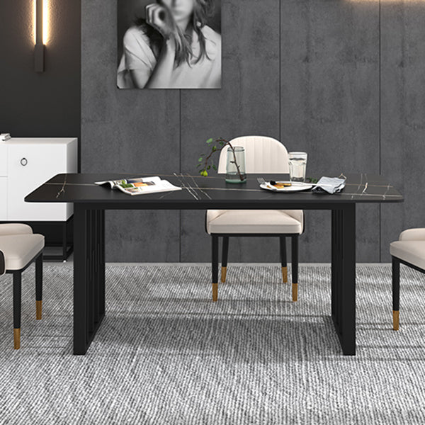 Traditional Luxury Dining Table Metal Double Pedestal Rectangle Counter Dining Table Clearhalo 'Dining Tables & Seating' 'Dining Tables' 'dining_table' 'furn' 'furn_dining_table' 'Furniture' 'furniture_dining_table' 'Kitchen & Dining Furniture' 'kitchen' 'kitchen_dining_table' 4831233