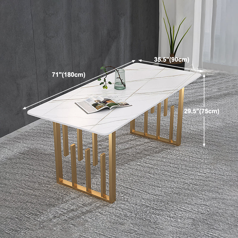 Traditional Luxury Dining Table Metal Double Pedestal Rectangle Counter Dining Table Clearhalo 'Dining Tables & Seating' 'Dining Tables' 'dining_table' 'furn' 'furn_dining_table' 'Furniture' 'furniture_dining_table' 'Kitchen & Dining Furniture' 'kitchen' 'kitchen_dining_table' 4831243