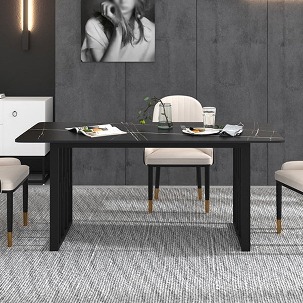 Glam Style Stone Top Double Pedestal Table Home Rectangle Dining Table Clearhalo 'Dining Tables & Seating' 'Dining Tables' 'dining_table' 'furn' 'furn_dining_table' 'Furniture' 'furniture_dining_table' 'Kitchen & Dining Furniture' 'kitchen' 'kitchen_dining_table' 4831257