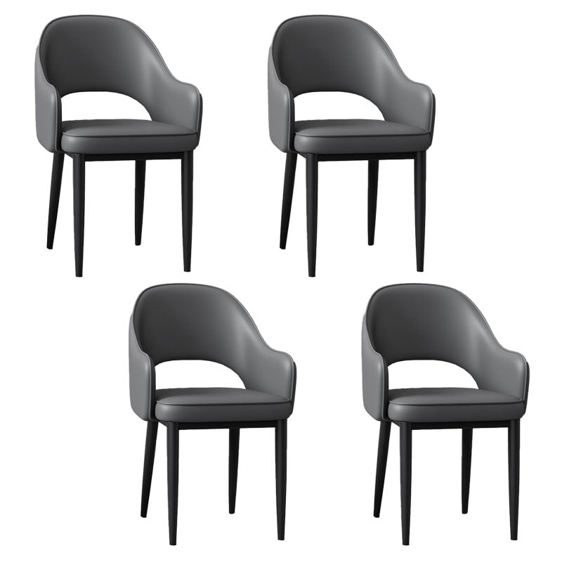 Glam Iron Arm Chair Open Back Dining Side Chair with Upholstered(Set of 4) Dark Gray 4 Piece Set Black Clearhalo 'Dining Chairs' 'Dining Tables & Seating' 'dining_chair' 'furn' 'furn_dining_chair' 'Furniture' 'furniture_dining_chair' 'Kitchen & Dining Furniture' 4831303