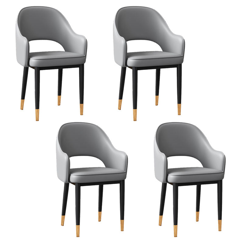 Glam Iron Arm Chair Open Back Dining Side Chair with Upholstered(Set of 4) Light Gray 4 Piece Set Black Gold Clearhalo 'Dining Chairs' 'Dining Tables & Seating' 'dining_chair' 'furn' 'furn_dining_chair' 'Furniture' 'furniture_dining_chair' 'Kitchen & Dining Furniture' 4831313