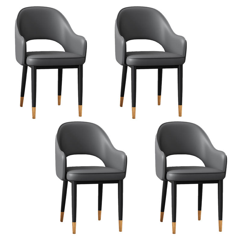 Glam Iron Arm Chair Open Back Dining Side Chair with Upholstered(Set of 4) Dark Gray 4 Piece Set Black Gold Clearhalo 'Dining Chairs' 'Dining Tables & Seating' 'dining_chair' 'furn' 'furn_dining_chair' 'Furniture' 'furniture_dining_chair' 'Kitchen & Dining Furniture' 4831314