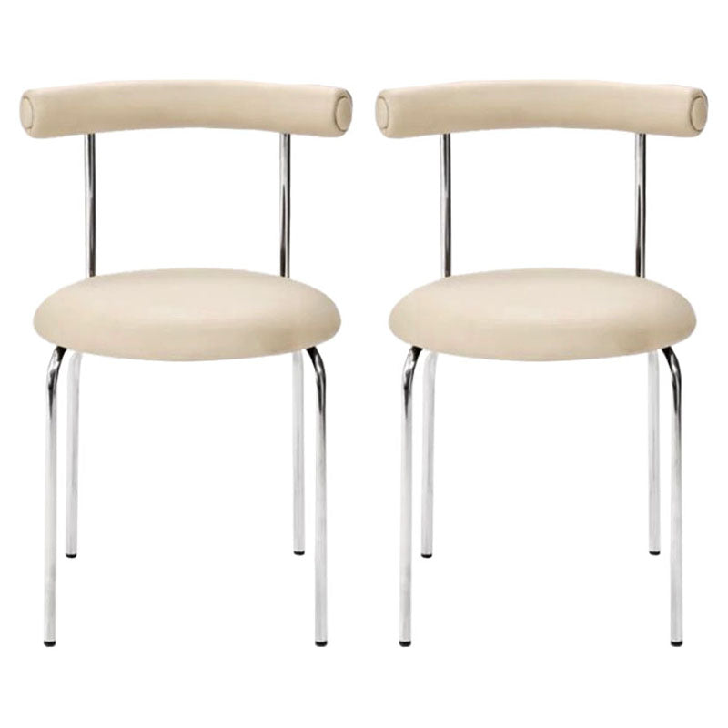 Glam Stainless Steel Legs Armless Dining Chairs Open Back Dining Side Chair in Silver Cream 2 Piece Set Clearhalo 'Dining Chairs' 'Dining Tables & Seating' 'dining_chair' 'furn' 'furn_dining_chair' 'Furniture' 'furniture_dining_chair' 'Kitchen & Dining Furniture' 4831338