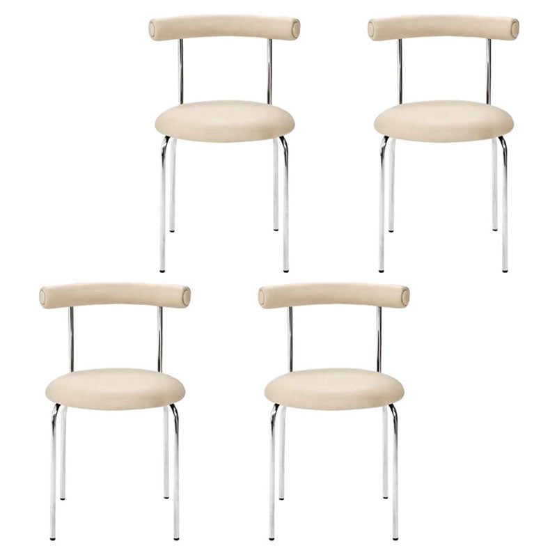 Glam Stainless Steel Legs Armless Dining Chairs Open Back Dining Side Chair in Silver Cream 4 Piece Set Clearhalo 'Dining Chairs' 'Dining Tables & Seating' 'dining_chair' 'furn' 'furn_dining_chair' 'Furniture' 'furniture_dining_chair' 'Kitchen & Dining Furniture' 4831340